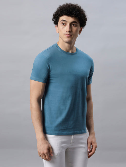 Men's 100% Cotton Round Neck Solid T-shirt Dark Sea Green
